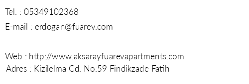 Fuarev Apartments telefon numaralar, faks, e-mail, posta adresi ve iletiim bilgileri